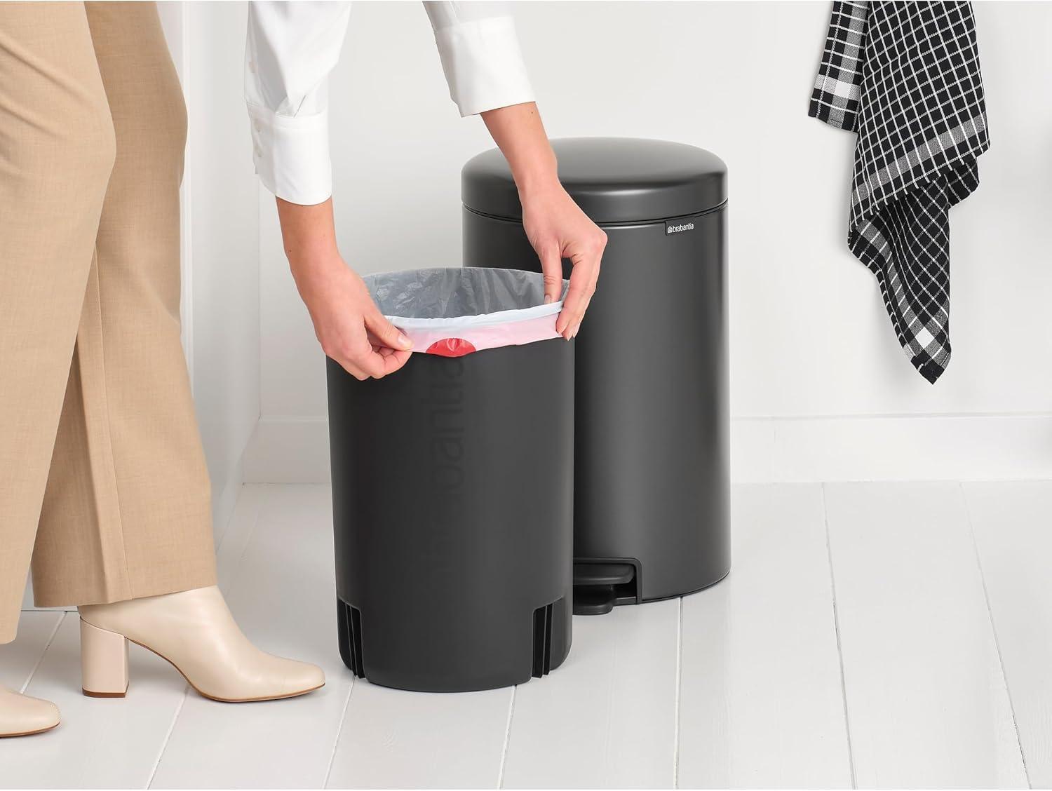 image:imageBrabantia StepOn XS Trash Can Metallic Gold 08 Gallon 3L Bathroom Bedroom Office Trash Can with Light Pedal Opening Handle amp Removable Inner Bucket 66 x 93 x 104 Trash BagsConfident Gray