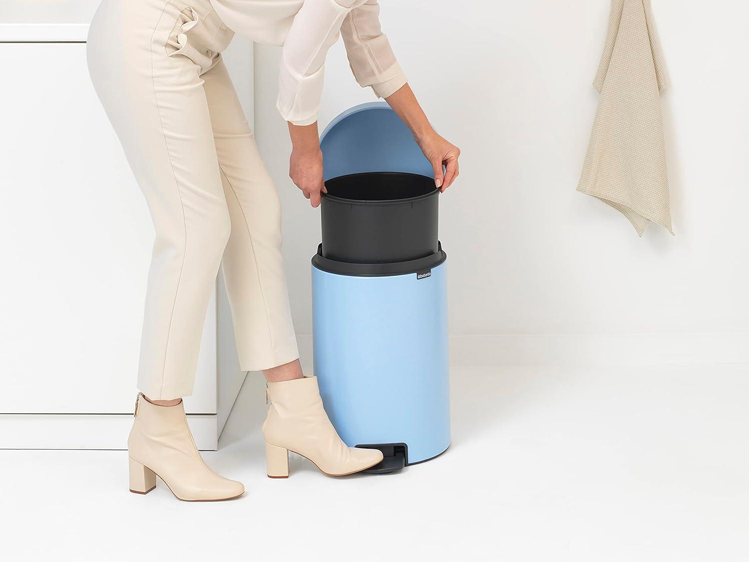 image:imageBrabantia StepOn XS Trash Can Metallic Gold 08 Gallon 3L Bathroom Bedroom Office Trash Can with Light Pedal Opening Handle amp Removable Inner Bucket 66 x 93 x 104 Trash BagsDreamy Blue