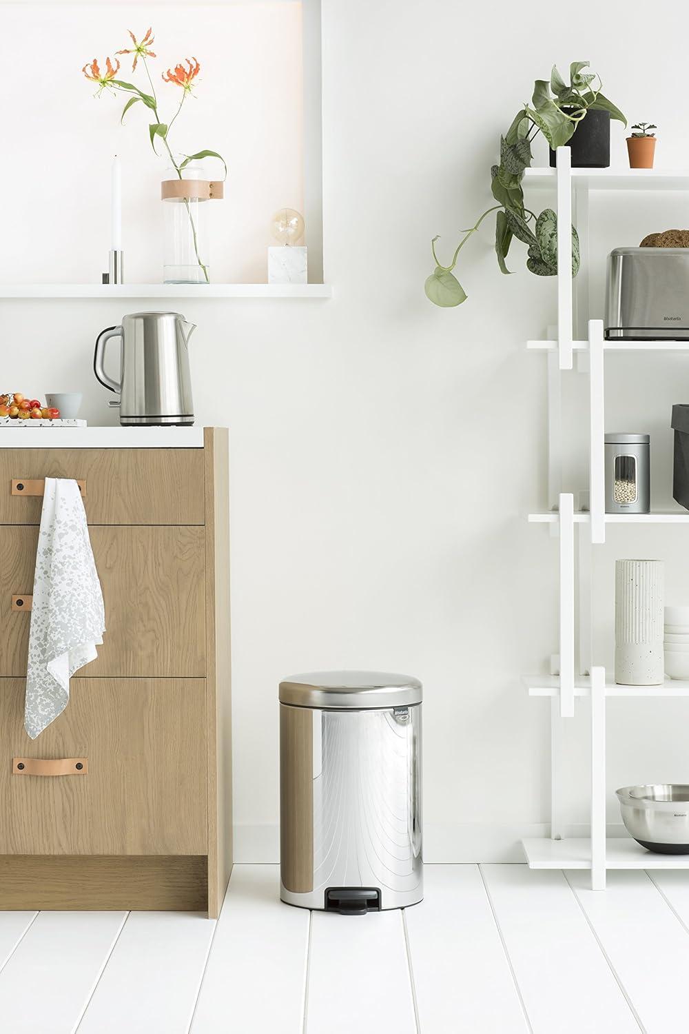image:imageBrabantia StepOn XS Trash Can Metallic Gold 08 Gallon 3L Bathroom Bedroom Office Trash Can with Light Pedal Opening Handle amp Removable Inner Bucket 66 x 93 x 104 Trash BagsBrilliant Steel