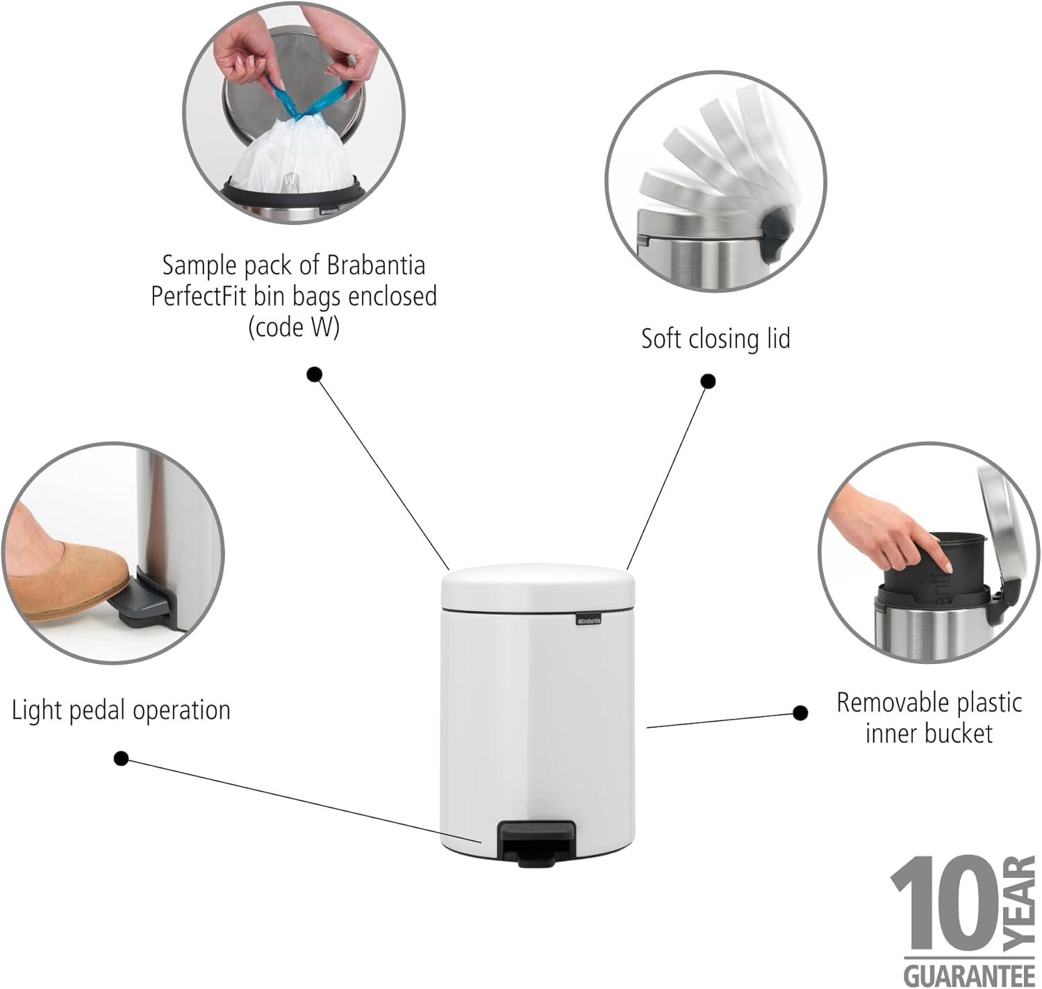 image:imageBrabantia StepOn XS Trash Can Metallic Gold 08 Gallon 3L Bathroom Bedroom Office Trash Can with Light Pedal Opening Handle amp Removable Inner Bucket 66 x 93 x 104 Trash BagsWhite