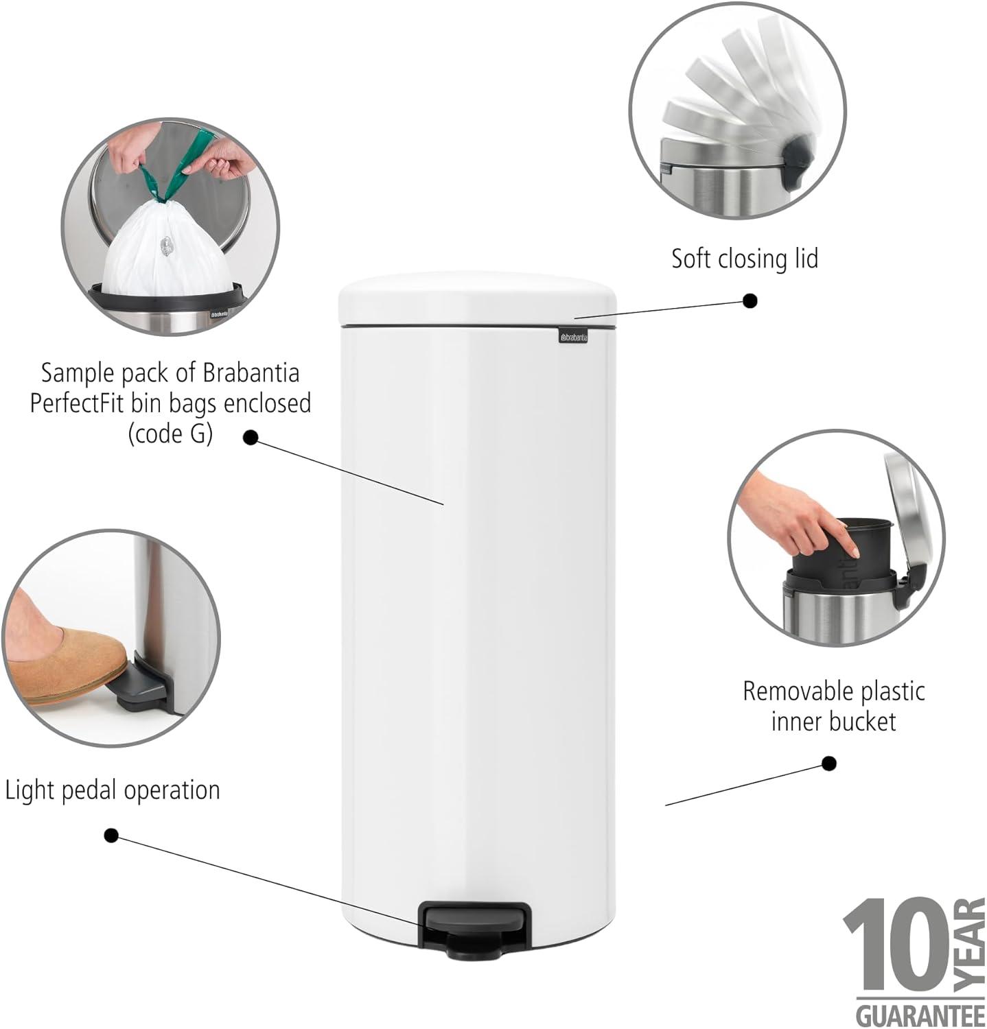 image:imageBrabantia StepOn XS Trash Can Metallic Gold 08 Gallon 3L Bathroom Bedroom Office Trash Can with Light Pedal Opening Handle amp Removable Inner Bucket 66 x 93 x 104 Trash BagsWhite
