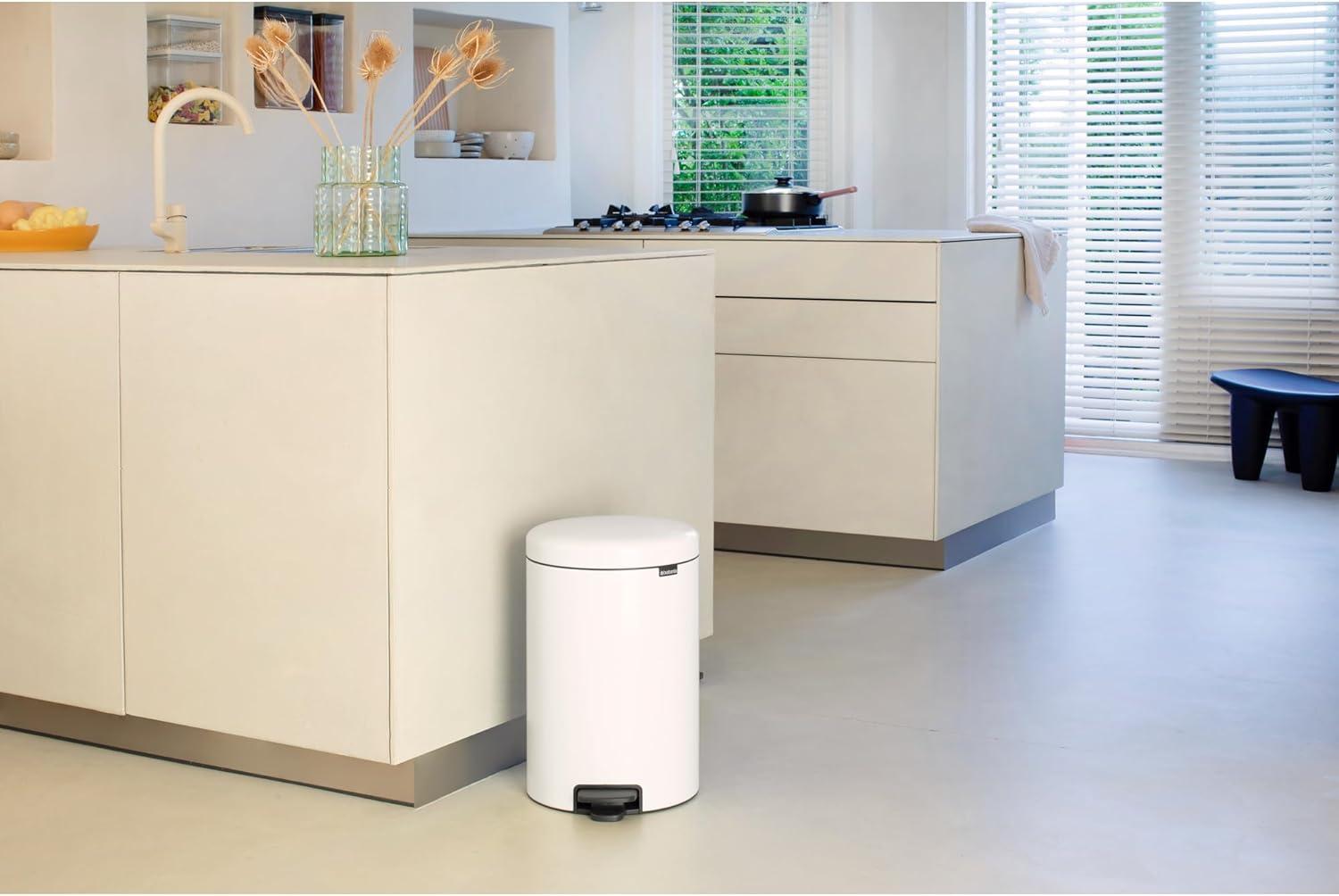 image:imageBrabantia StepOn XS Trash Can Metallic Gold 08 Gallon 3L Bathroom Bedroom Office Trash Can with Light Pedal Opening Handle amp Removable Inner Bucket 66 x 93 x 104 Trash BagsWhite