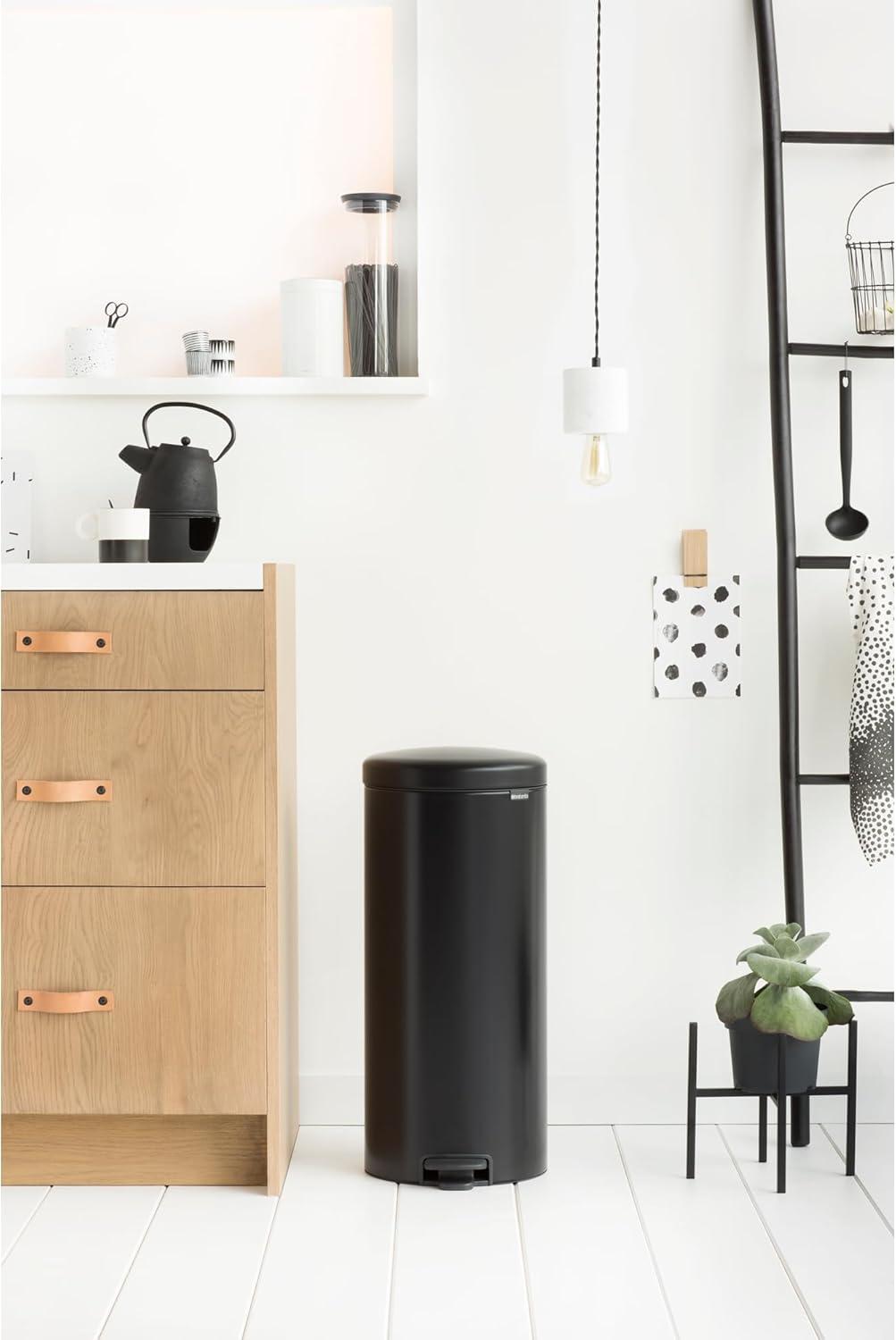 image:imageBrabantia StepOn XS Trash Can Metallic Gold 08 Gallon 3L Bathroom Bedroom Office Trash Can with Light Pedal Opening Handle amp Removable Inner Bucket 66 x 93 x 104 Trash BagsMatt Black