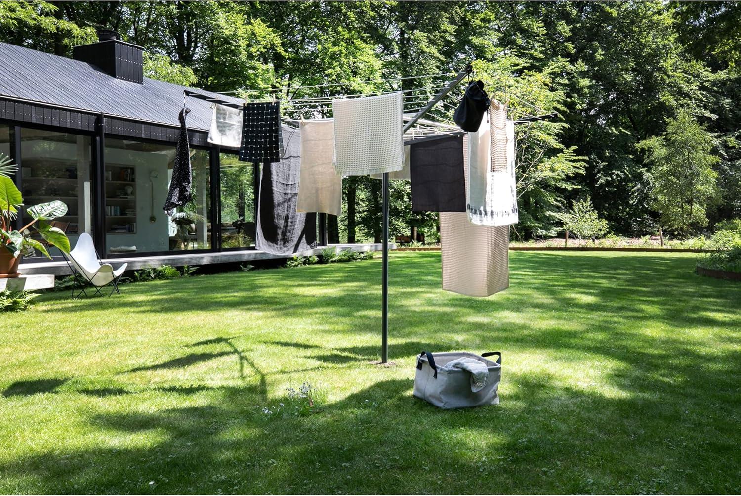 image:imageBrabantia Topspinner Outdoor 4 Arm Spinning Clothesline 164 ft 18 Rotating Folding Clothes Drying Rack Concrete Ground Tube GrayAnthracite