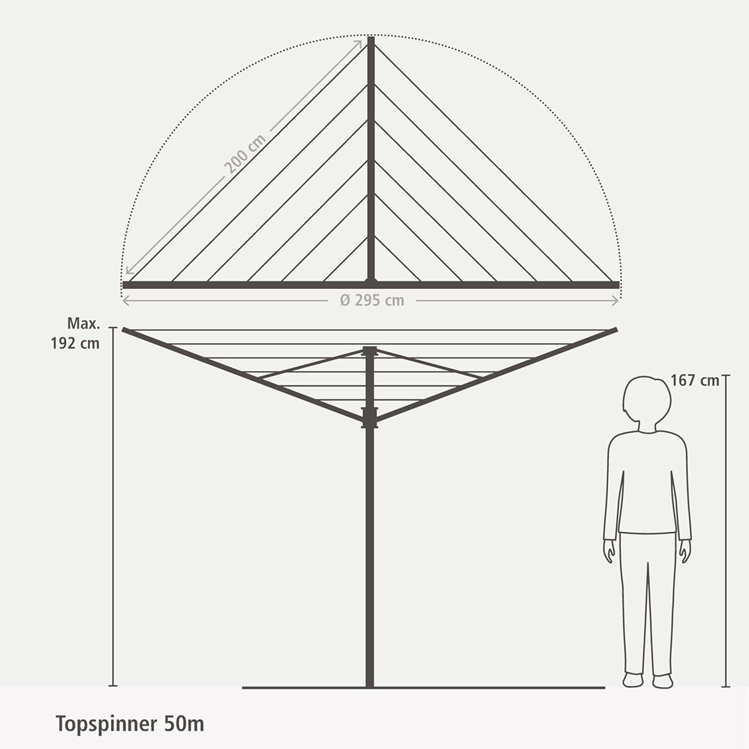 image:imageBrabantia Topspinner Outdoor 4 Arm Spinning Clothesline 164 ft 18 Rotating Folding Clothes Drying Rack Concrete Ground Tube GrayAnthracite