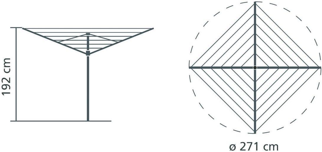 image:imageBrabantia Topspinner Outdoor 4 Arm Spinning Clothesline 164 ft 18 Rotating Folding Clothes Drying Rack Concrete Ground Tube GrayGray
