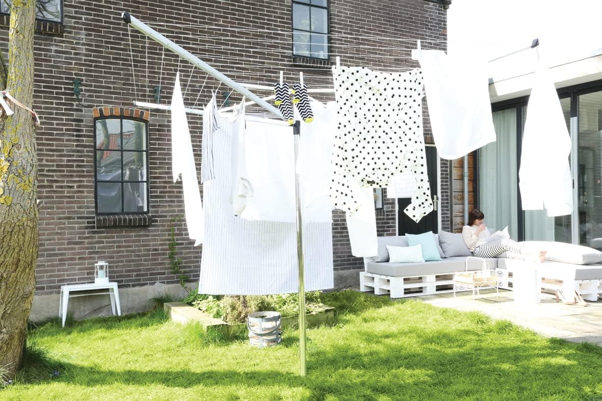 image:imageBrabantia Topspinner Outdoor 4 Arm Spinning Clothesline 164 ft 18 Rotating Folding Clothes Drying Rack Concrete Ground Tube GrayGray