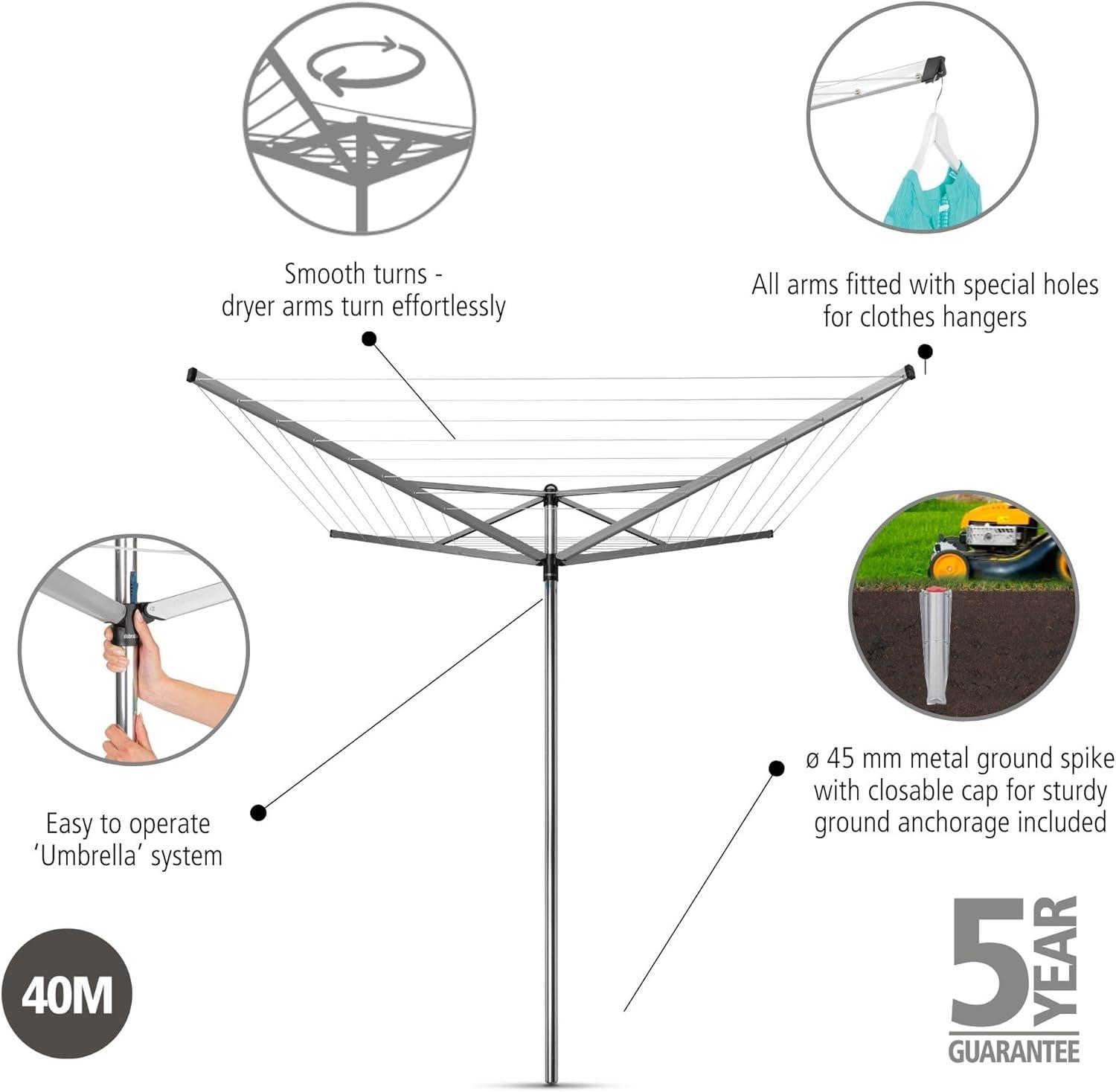 image:imageBrabantia Topspinner Outdoor 4 Arm Spinning Clothesline 164 ft 18 Rotating Folding Clothes Drying Rack Concrete Ground Tube GrayGray