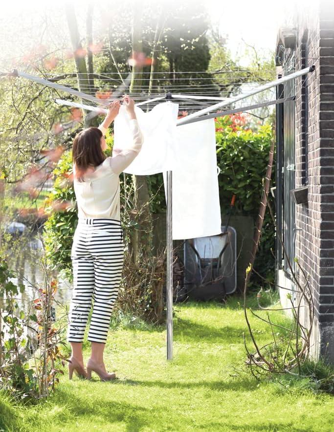 image:imageBrabantia Topspinner Outdoor 4 Arm Spinning Clothesline 164 ft 18 Rotating Folding Clothes Drying Rack Concrete Ground Tube GrayGray