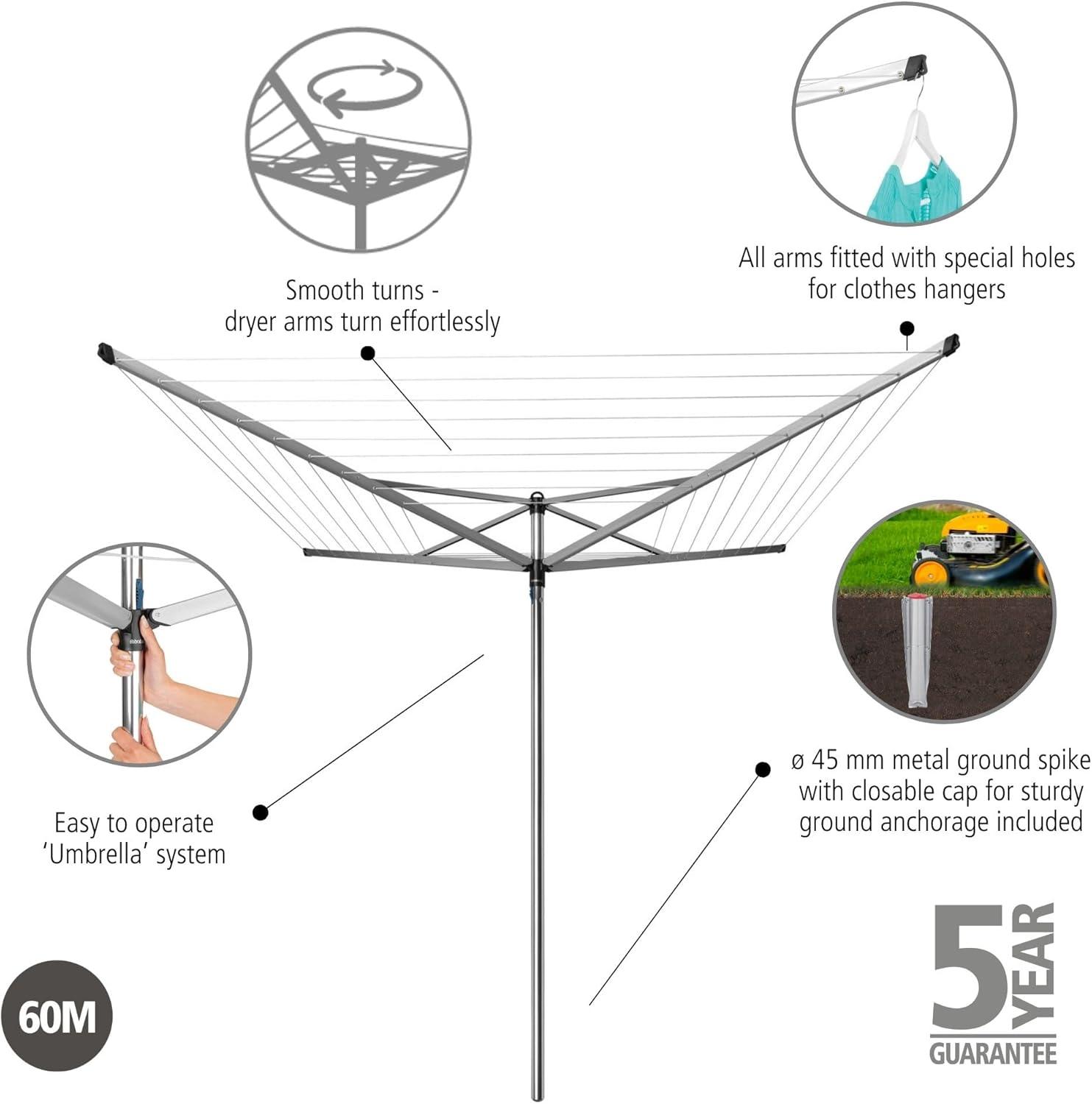 image:imageBrabantia Topspinner Outdoor 4 Arm Spinning Clothesline 164 ft 18 Rotating Folding Clothes Drying Rack Concrete Ground Tube GrayGray
