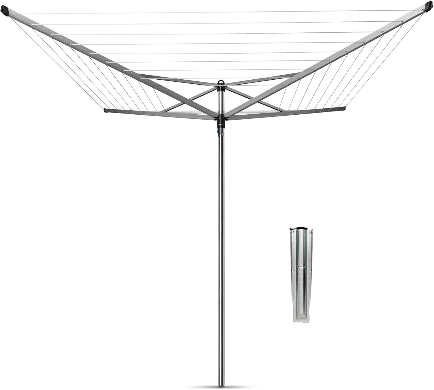 image:imageBrabantia Topspinner Outdoor 4 Arm Spinning Clothesline 164 ft 18 Rotating Folding Clothes Drying Rack Concrete Ground Tube GrayGray