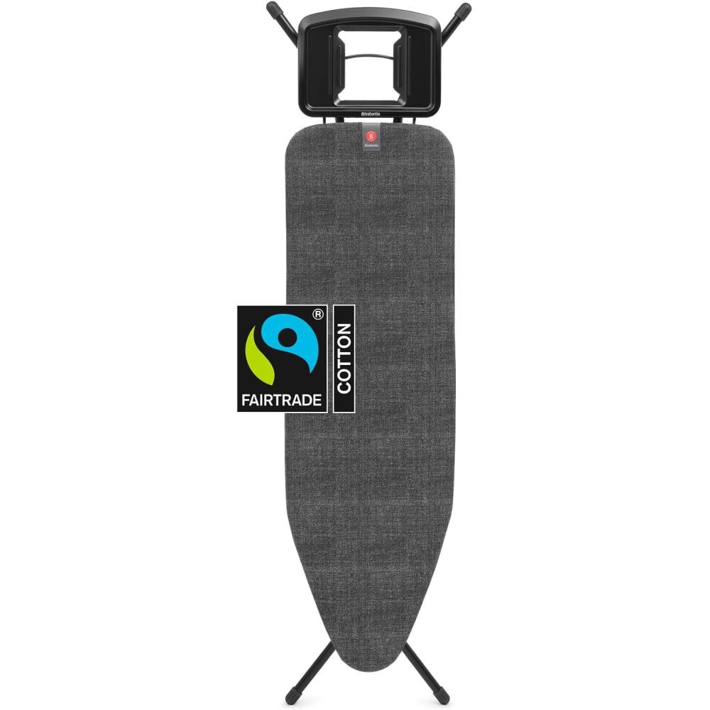 image:imageBrabantia Ironing Board B Solid Steam Iron Rest Adjustable Height NonSlip Rubber Feet 100 Fairtrade Cotton Cover with Foam Padding Foldable Metallized Size B 49 x 15 inDenim Black