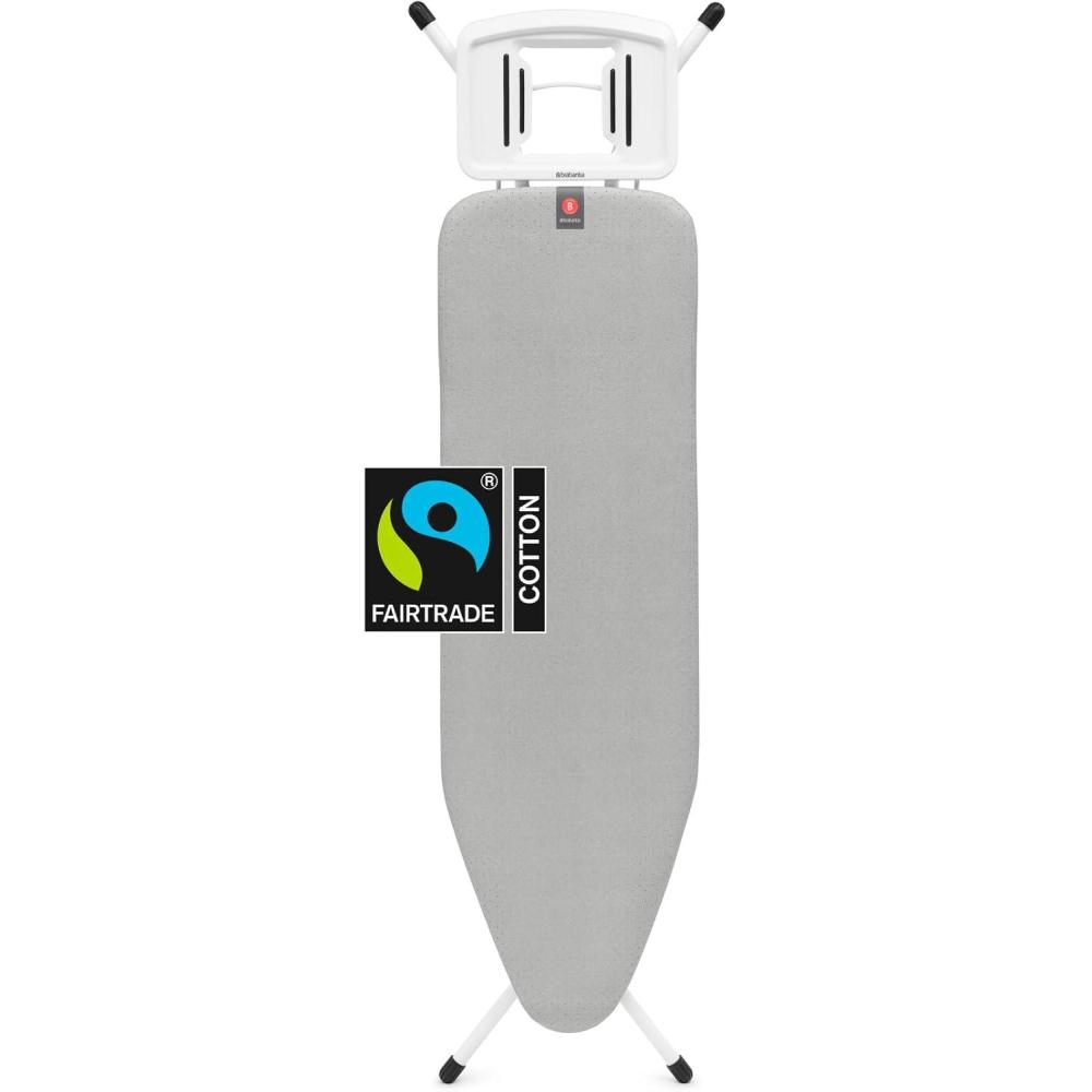 image:imageBrabantia Ironing Board B Solid Steam Iron Rest Adjustable Height NonSlip Rubber Feet 100 Fairtrade Cotton Cover with Foam Padding Foldable Metallized Size B 49 x 15 inMetallized
