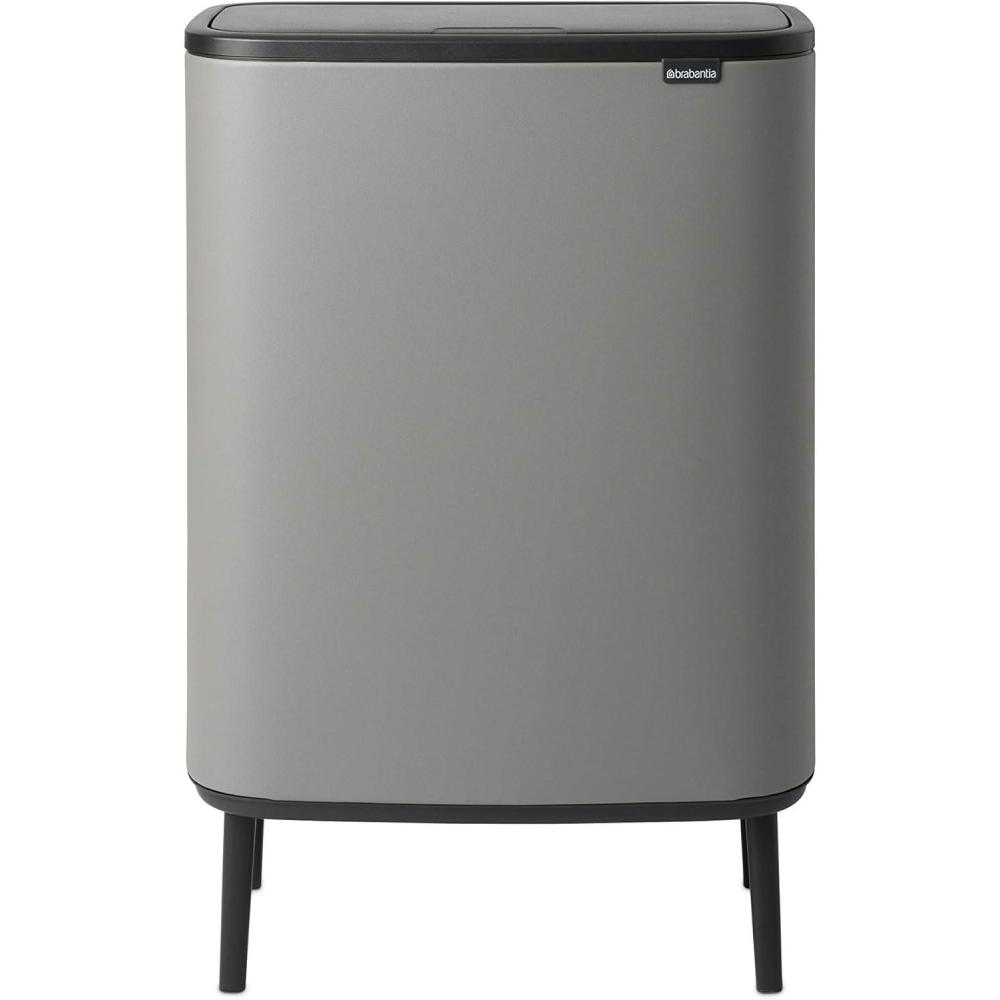 image:imageBrabantia Bo Hi Touch Top Kitchen Trash Can with Dual Compartments amp Raised Legs White 2 x 8 Gal Inner Buckets SoftClose Light Touch Opening StayOpen Lid Trash BagsMineral Concrete Gray