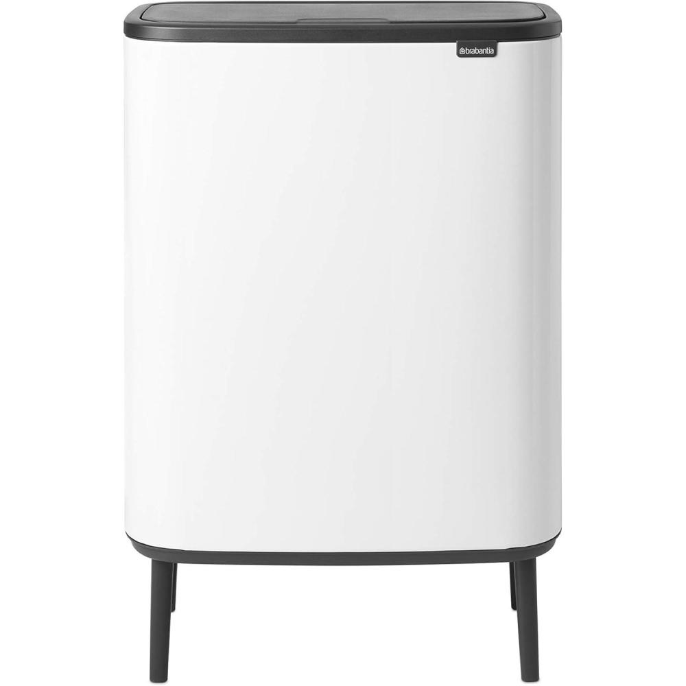 image:imageBrabantia Bo Hi Touch Top Kitchen Trash Can with Dual Compartments amp Raised Legs White 2 x 8 Gal Inner Buckets SoftClose Light Touch Opening StayOpen Lid Trash BagsWhite
