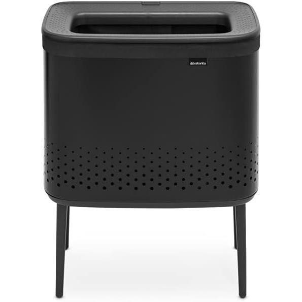 image:imageBrabantia Bo Laundry Hamper White Removable Laundry Bag 16 Gal Ventilated Stylish Discreet Dirty Clothes Holder Flat Back AntiRust Materials for Bathroom UseMatt Black