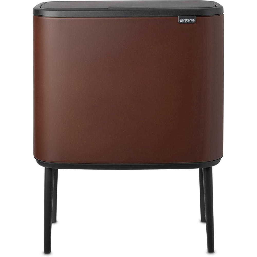 image:imageBrabantia Bo Touch Top Kitchen Trash Can with Single Compartment  Mineral Gray  16 Gal Inner Bucket  SoftClose Garbage Can Light Touch Opening StayOpen Lid  Fits Against Wall   Trash BagsMineral Cosy Brown