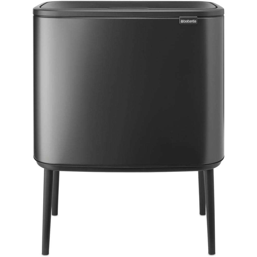 image:imageBrabantia Bo Touch Top Kitchen Trash Can with Single Compartment  Mineral Gray  16 Gal Inner Bucket  SoftClose Garbage Can Light Touch Opening StayOpen Lid  Fits Against Wall   Trash BagsConfident Gray
