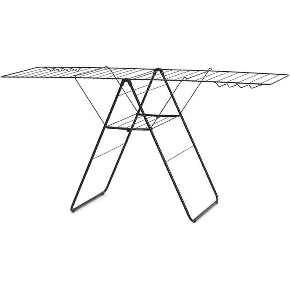 image:imageBrabantia HangOn Clothes Drying Rack  82ft 25m  Matt Black  Large Indoor Clothes Airer Laundry Stand with 2 FoldOut Wings amp Hanger Hooks Folds Flat  Fits 2 Full LoadsMatt Black