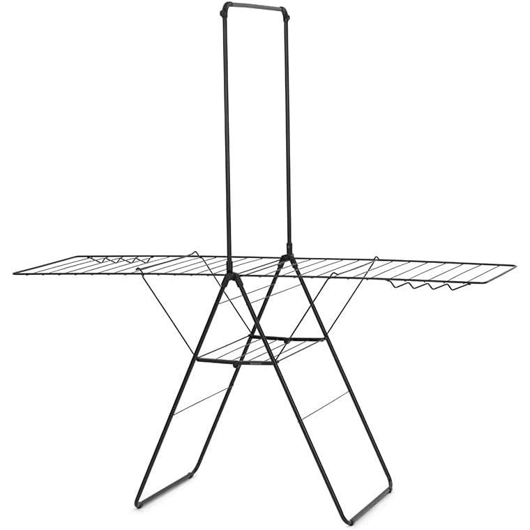 image:imageBrabantia HangOn Clothes Drying Rack with Garment Rail 82ft 25m White Large Indoor Clothes Airer Laundry Stand with 2 FoldOut Wings amp Hanger Hooks Folds Flat Fits 3 Full LoadsMatt Black
