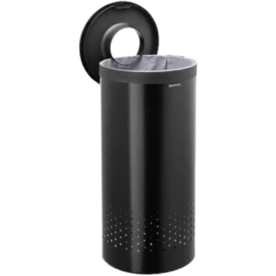 image:imageBrabantia Laundry Basket with Lid 16 Gal Washing Hamper with Removable Cotton Bag amp QuickDrop Opening SpaceSaving Laundry Hamper Matt BlackMatt Black