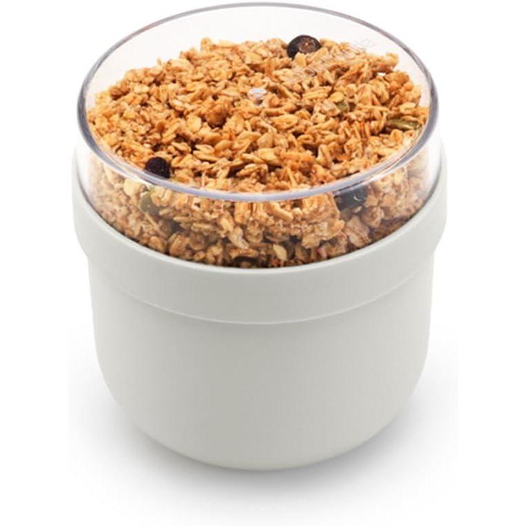 image:imageBrabantia Make amp Take Breakfast Bowl with Removable Clear Compartment for Toppings Jade Green 100 Leakproof Microwave amp Freezer Safe Oats Fruit Cereal Container 17 fl ozLight Gray