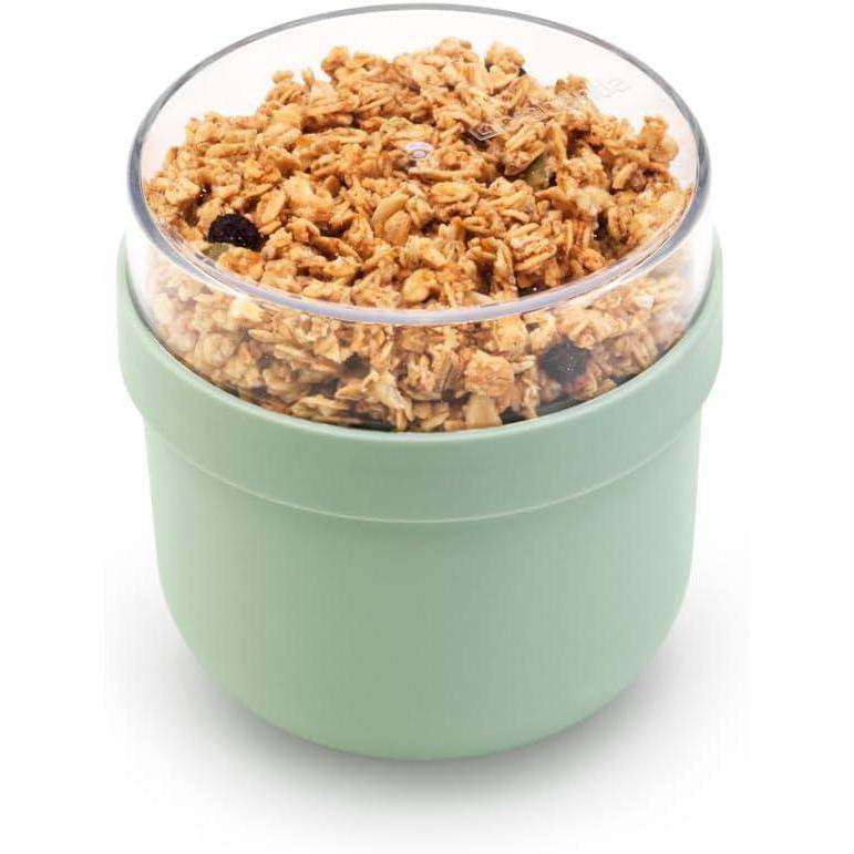 image:imageBrabantia Make amp Take Breakfast Bowl with Removable Clear Compartment for Toppings Jade Green 100 Leakproof Microwave amp Freezer Safe Oats Fruit Cereal Container 17 fl ozJade Green