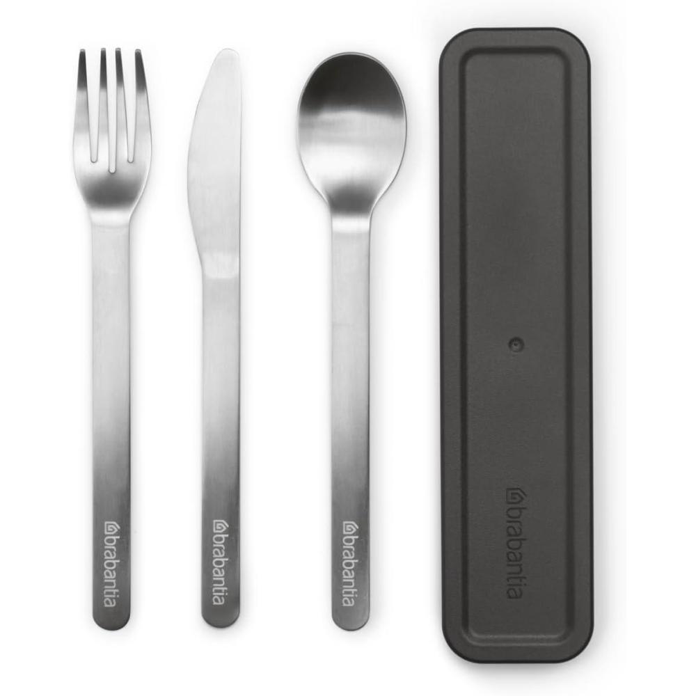 image:imageBrabantia Make amp Take Cutlery Set with Case Set of 3 Travel Knife Spoon amp Fork Hygienic Compact Design Stainless Steel Dishwasher Safe