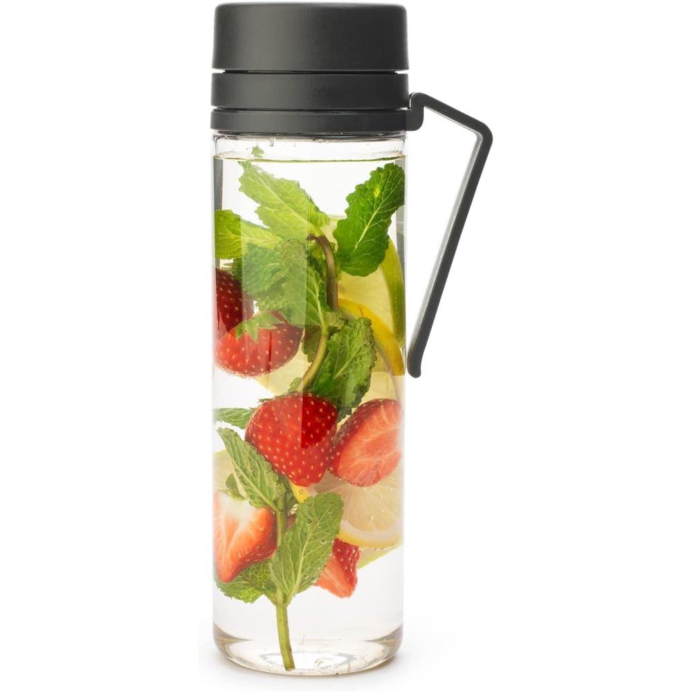 image:imageBrabantia Make amp Take Water Bottle with Fruit Sieve Jade Green 17 fl oz Travel Drinking Bottle with HandleBelt Clip amp Infuser BPAFree Leakproof Dishwasher SafeDark Gray