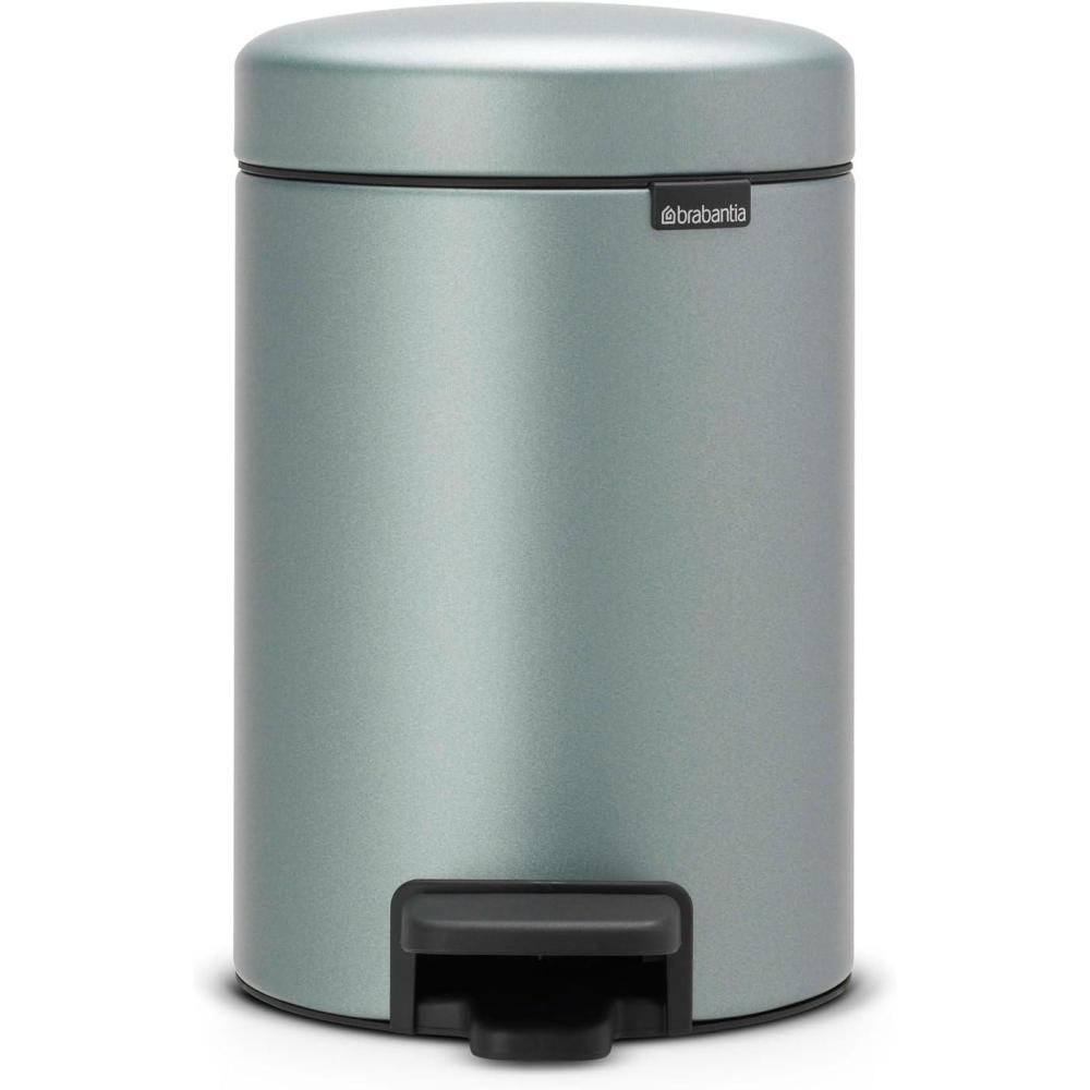 image:imageBrabantia New Icon Step Trash Can 08 GalMatt Black Soft Closing Kitchen GarbageRecycling Can with Removable BucketMetallic Mint