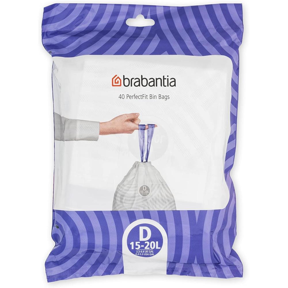 image:imageBrabantia PerfectFit Trash Bags Size O8 Gal Thick Plastic Trash Can Liners with Drawstring Handles 40 BagsWhite  Code D