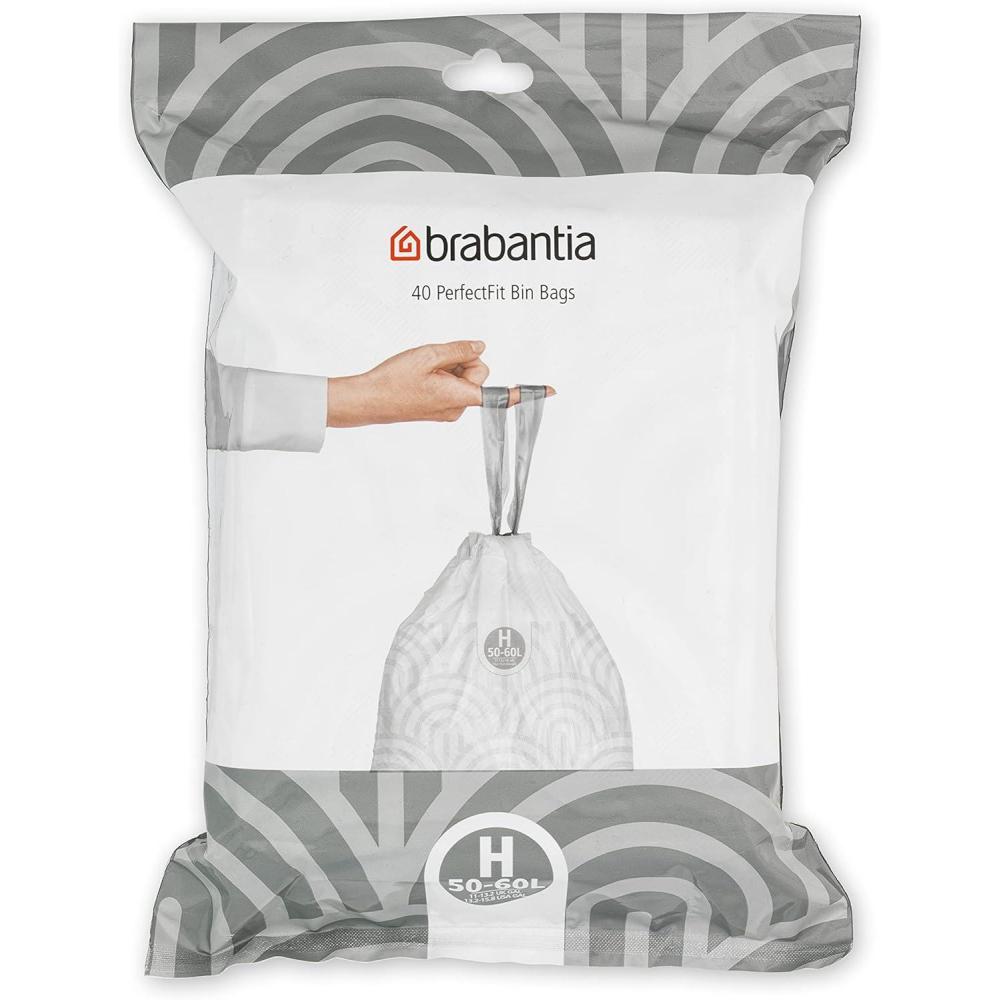 image:imageBrabantia PerfectFit Trash Bags Size O8 Gal Thick Plastic Trash Can Liners with Drawstring Handles 40 BagsWhite  Code H