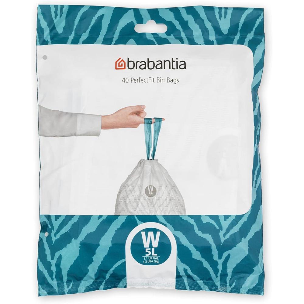image:imageBrabantia PerfectFit Trash Bags Size O8 Gal Thick Plastic Trash Can Liners with Drawstring Handles 40 BagsWhite  Code W
