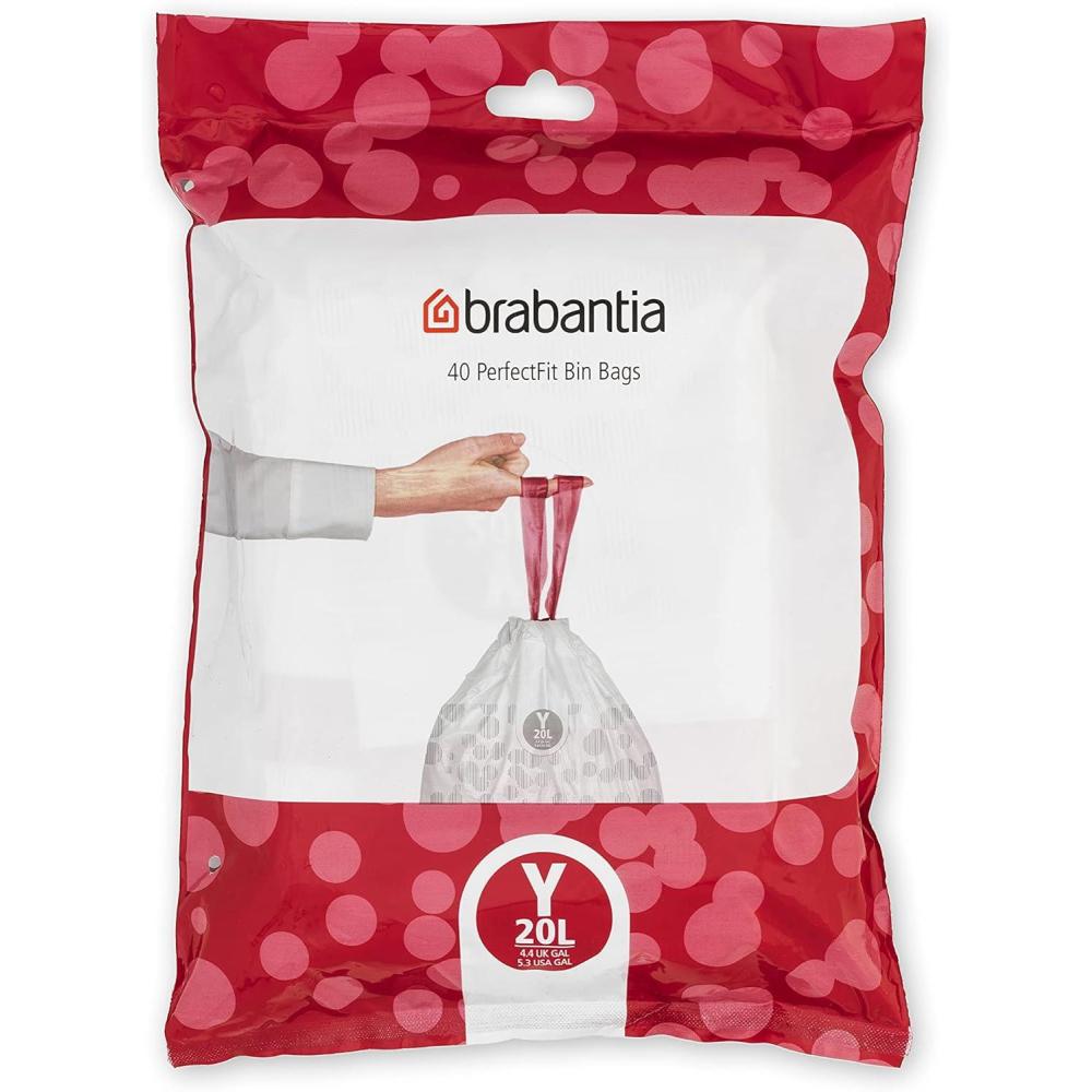 image:imageBrabantia PerfectFit Trash Bags Size O8 Gal Thick Plastic Trash Can Liners with Drawstring Handles 40 BagsWhite  Code Y