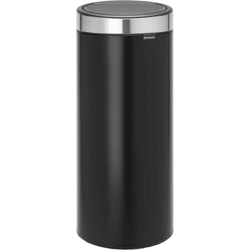 image:imageBrabantia PressTop Kitchen Trash Can  SteelBlack  8 Gallon  30L  Home Trash Can with SoftTouch StayOpen Lid amp Removable Inner Bucket   Trash BagsMatt BlackMatt Steel