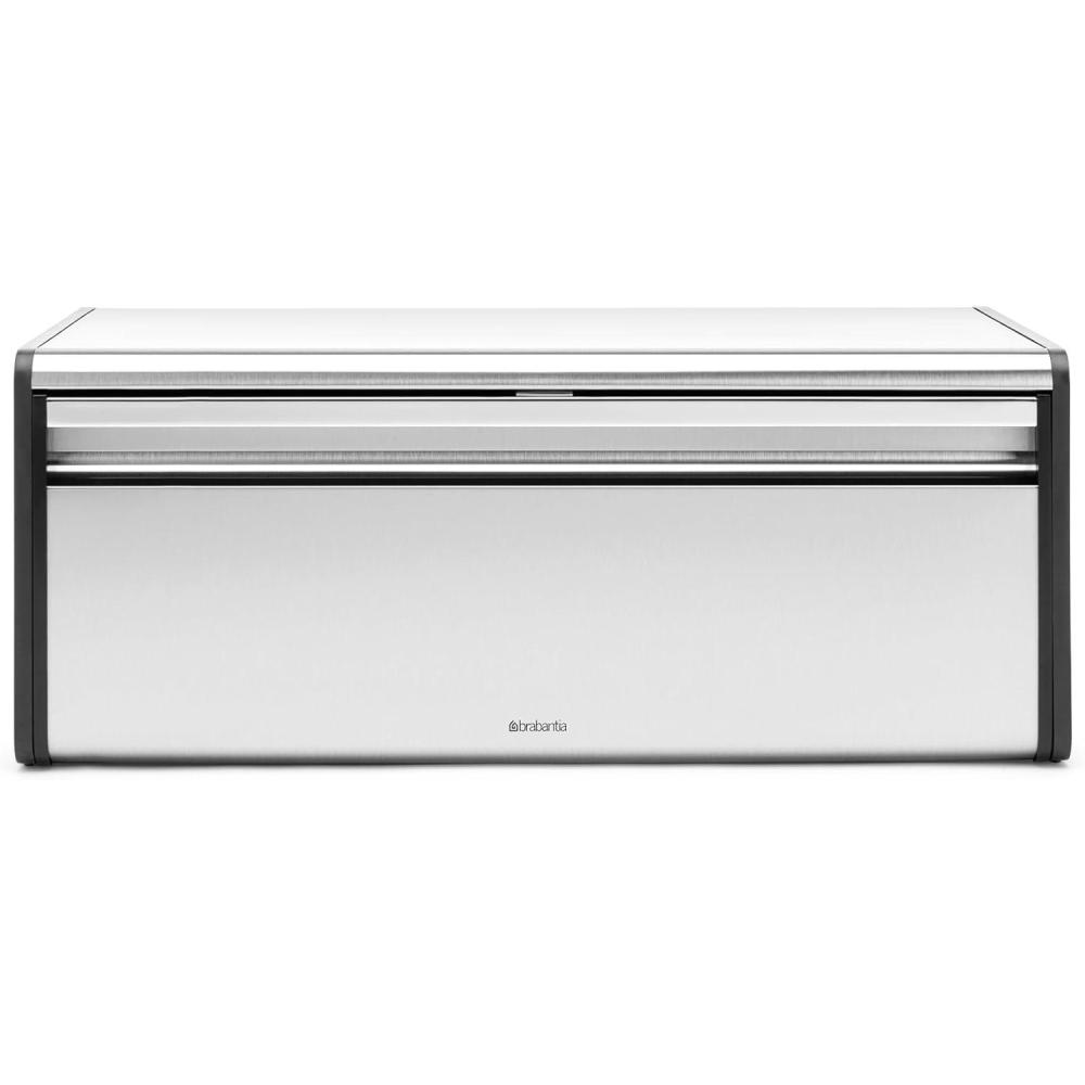 image:imageBrabantia Rectangular Fall Front Bread Box  Brilliant Steel  Large Metal Front Opening Bread Store for Kitchen Countertop  Flat Top for Extra Storage Magnet Closing Lid  Fits 2 LoavesMatt Steel