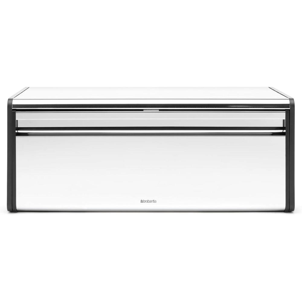image:imageBrabantia Rectangular Fall Front Bread Box Brilliant Steel Large Metal Front Opening Bread Store for Kitchen Countertop Flat Top for Extra Storage Magnet Closing Lid Fits 2 LoavesBrilliant Steel