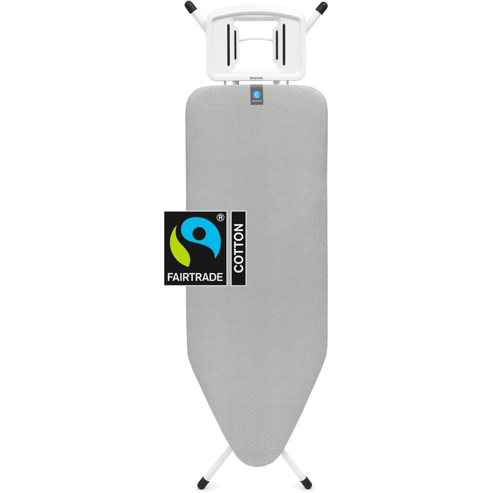 image:imageBrabantia Size C Ironing Board 49x18 in 7 Height Options Solid Steam Iron Rest Holder Ecru NonSlip Feet AntiCollapse Child LocksMetallized