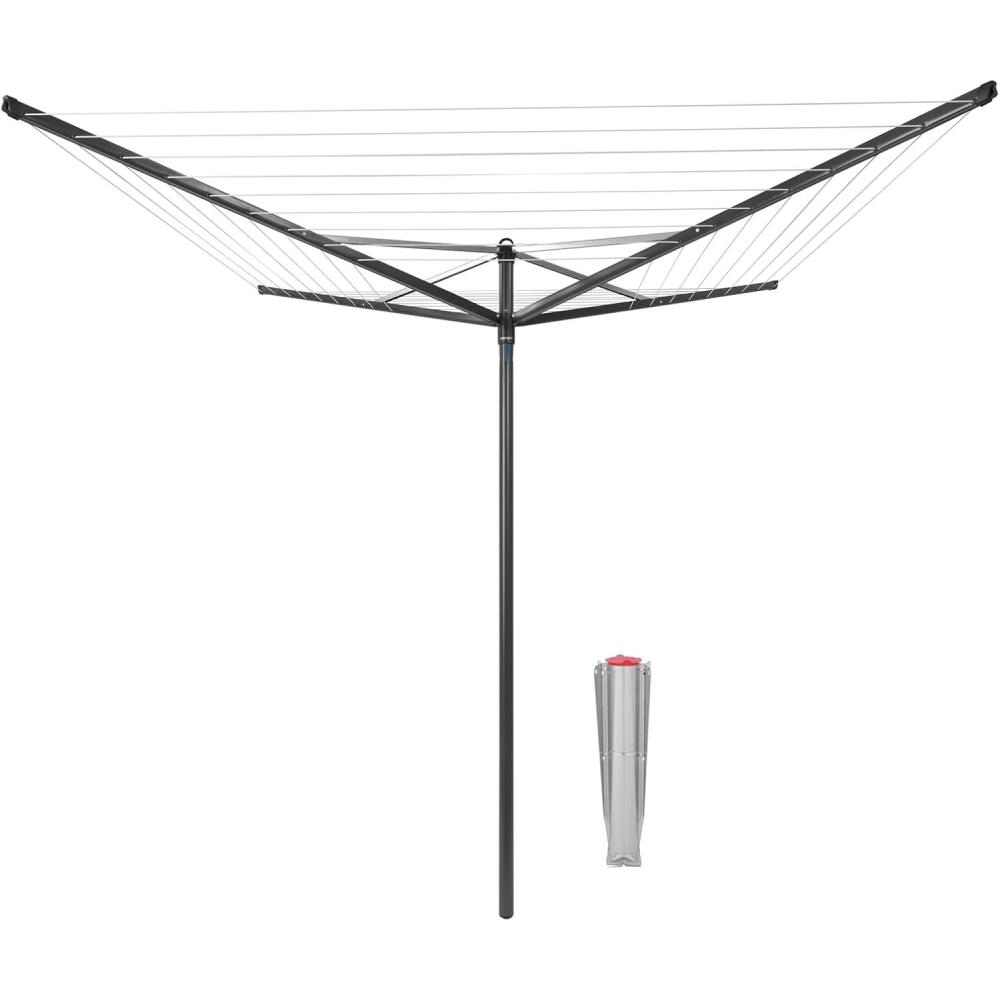 image:imageBrabantia Topspinner Outdoor 4 Arm Spinning Clothesline 164 ft 18 Rotating Folding Clothes Drying Rack Concrete Ground Tube GrayAnthracite