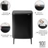 Brabantia Bo Hi Touch Top Kitchen Trash Can with Dual Compartments & Raised Legs | White | 2 x 8 Gal Inner Buckets | Soft-Close, Light Touch Opening, Stay-Open Lid | + Trash Bags(Matt Black)