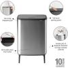 Brabantia Bo Hi Touch Top Kitchen Trash Can with Dual Compartments & Raised Legs | White | 2 x 8 Gal Inner Buckets | Soft-Close, Light Touch Opening, Stay-Open Lid | + Trash Bags(Matt Steel FPP)