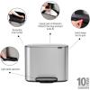 Brabantia Bo Step-On Kitchen Trash Can with Dual Compartments | Matt Black | 3 + 6 Gal Inner Buckets | Soft-Close Garbage Can, Light Pedal Operation, Stay-Open Lid | Fits Against Wall | + Trash Bags(Matt Steel FPP)
