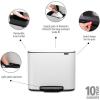 Brabantia Bo Step-On Kitchen Trash Can with Dual Compartments | Matt Black | 3 + 6 Gal Inner Buckets | Soft-Close Garbage Can, Light Pedal Operation, Stay-Open Lid | Fits Against Wall | + Trash Bags(White)