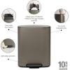 Brabantia Bo Step-On Kitchen Trash Can with Dual Compartments | Matt Black | 3 + 6 Gal Inner Buckets | Soft-Close Garbage Can, Light Pedal Operation, Stay-Open Lid | Fits Against Wall | + Trash Bags(Platinum)