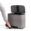 Brabantia Bo Step-On Kitchen Trash Can with Dual Compartments | Matt Black | 3 + 6 Gal Inner Buckets | Soft-Close Garbage Can, Light Pedal Operation, Stay-Open Lid | Fits Against Wall | + Trash Bags(Mineral Concrete Gray)
