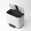 Brabantia Bo Step-On Kitchen Trash Can with Dual Compartments | Matt Black | 3 + 6 Gal Inner Buckets | Soft-Close Garbage Can, Light Pedal Operation, Stay-Open Lid | Fits Against Wall | + Trash Bags(White)