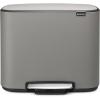 Brabantia Bo Step-On Kitchen Trash Can with Dual Compartments | Matt Black | 3 + 6 Gal Inner Buckets | Soft-Close Garbage Can, Light Pedal Operation, Stay-Open Lid | Fits Against Wall | + Trash Bags(Mineral Concrete Gray)