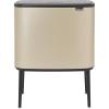 Brabantia Bo Touch Top Kitchen Trash Can with Single Compartment | Mineral Gray | 16 Gal Inner Bucket | Soft-Close Garbage Can, Light Touch Opening, Stay-Open Lid | Fits Against Wall | + Trash Bags(Metallic Gold)