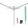 Brabantia Lift-O-Matic Outdoor 4 Arm Clothesline (164 ft/Ø 1.8″) Height Adjustable, Folding Clothes Drying Rack + Ground Spike & Cover (Gray)(Leaf Green)