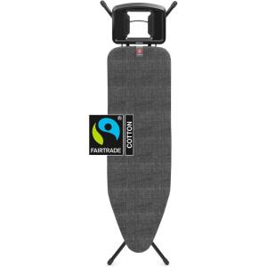 Brabantia – Ironing Board B – Solid Steam Iron Rest – Adjustable Height – Non-Slip Rubber Feet – 100% Fairtrade Cotton Cover with Foam Padding – Foldable – Metallized – Size B (49 x 15 in)(Denim Black)